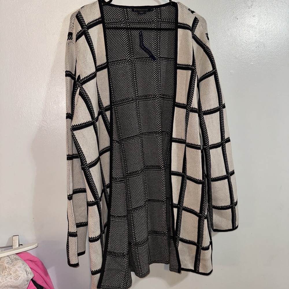 Pendleton Marketa Windowpane Cardigan White Black Size 2X NWT RETAILS $169 - Picture 1 of 4